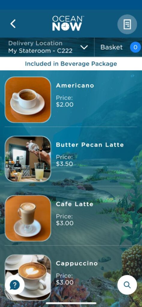 Princess Cruises Coffee Menu (2022)