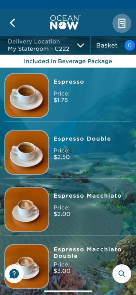 Princess Cruises Coffee Menu (2022)