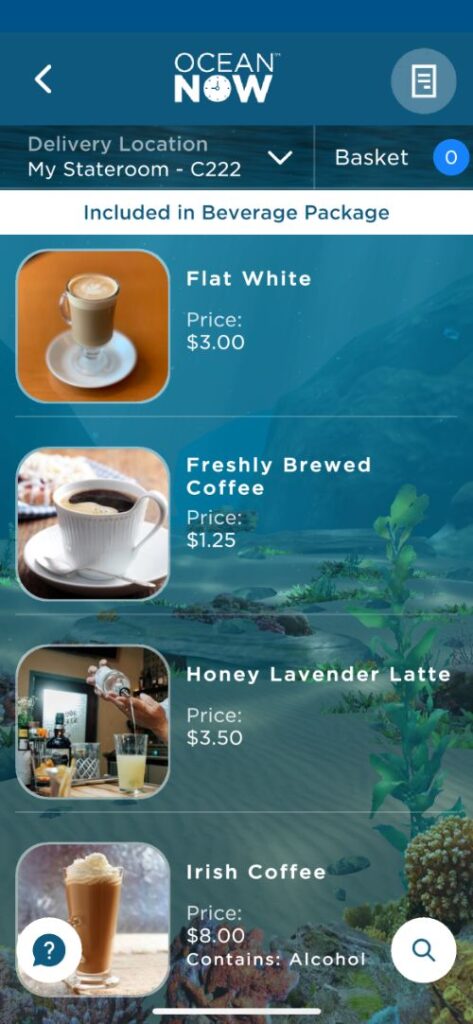 Princess Cruises Coffee Menu (2022)