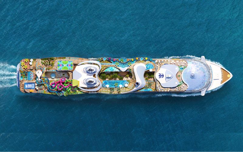 Top view of Icon of the Seas sailing on the ocean