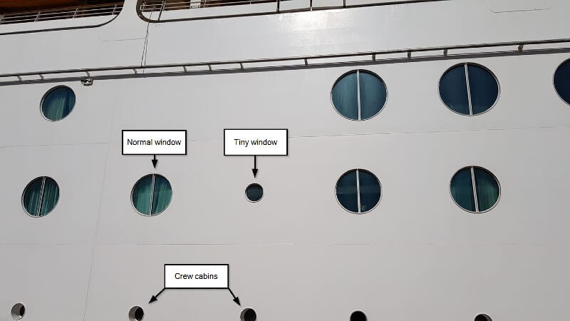 Small and large portholes on Independence of the Seas