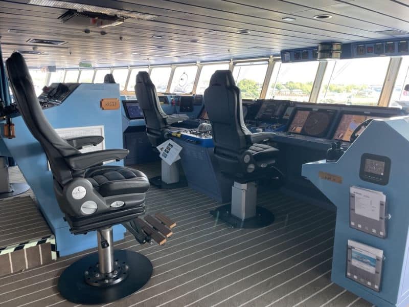 Inside cruise ship bridge - seats for the navigation crew