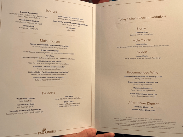 iona cruise ship restaurants menus