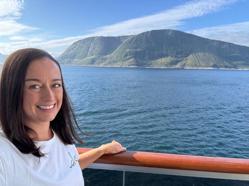 Jenni on a cruise balcony