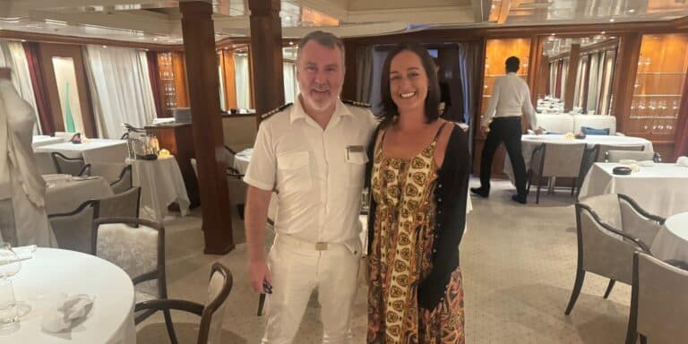 Cruise Mummy having dinner with the captain on a cruise
