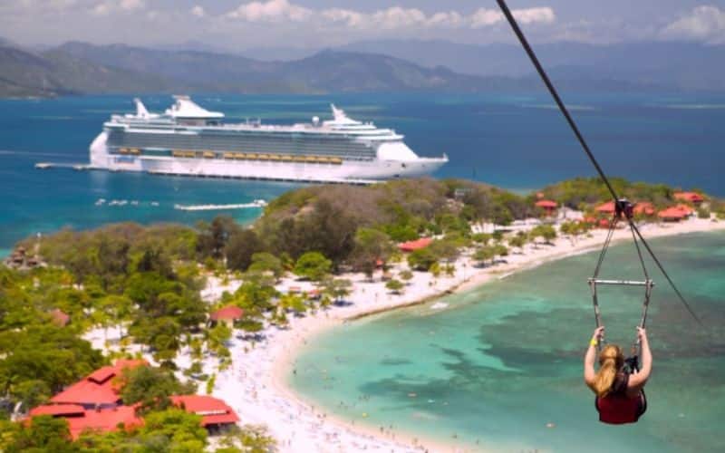 Woman on a zip line at Labadee Haiti