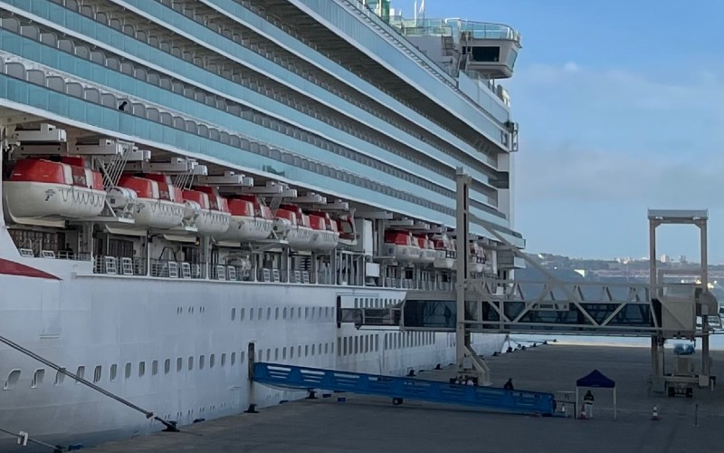 Gangway connected to Deck 2 on a cruise ship