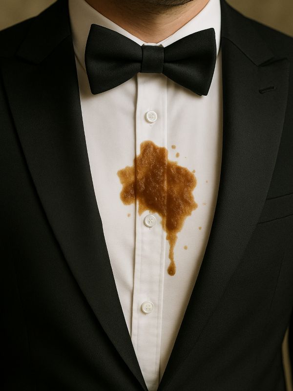Spill on a tuxedo shirt