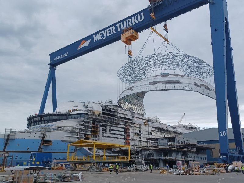 Legend of the Seas dome fitting at shipyard
