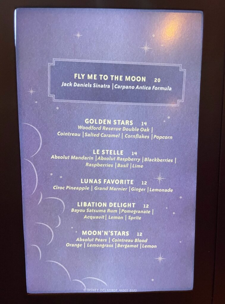 Luna Drinks Menu