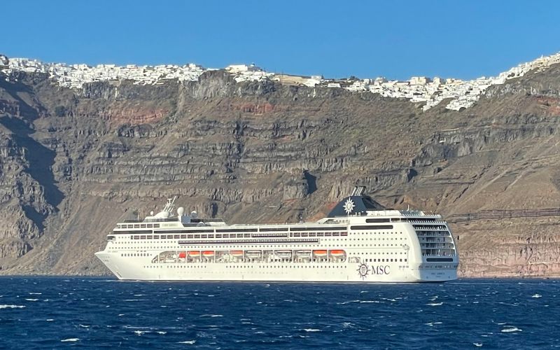 MSC cruise ship in Santorini