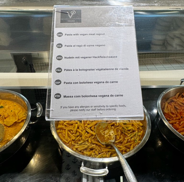 MSC Cruises vegan labels in buffet