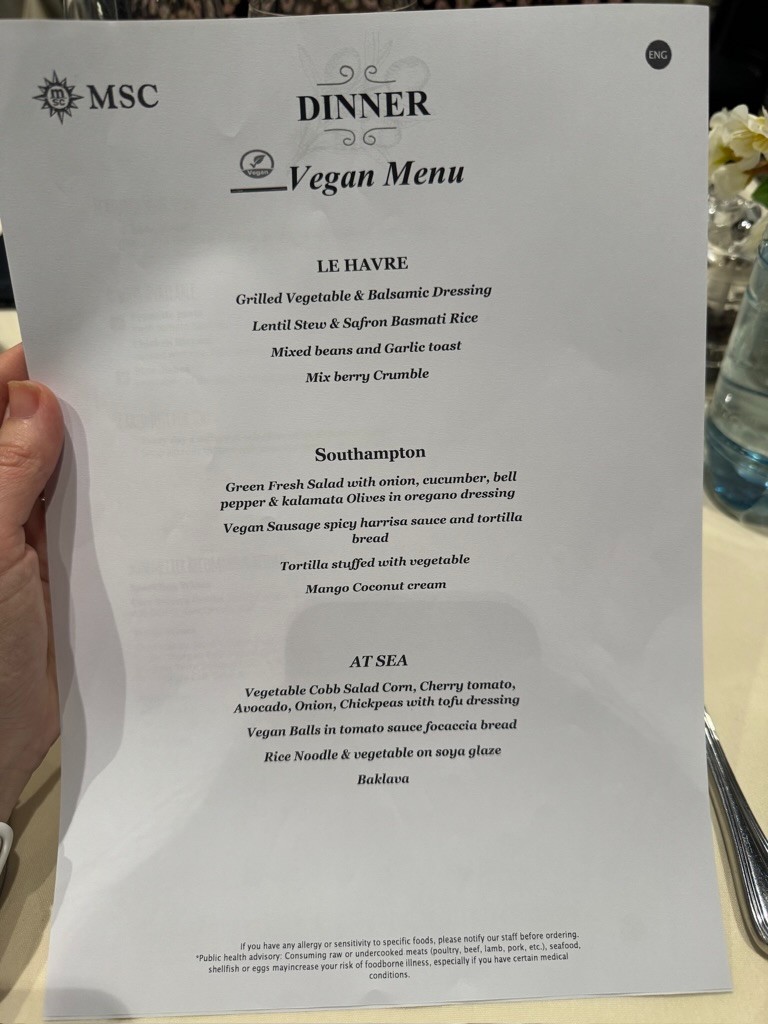 MSC Cruises vegan menu...