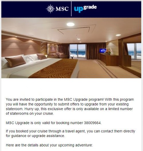 MSC upgrade email