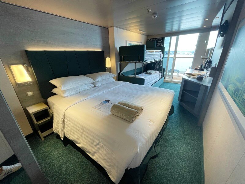 Balcony room on MSC Virtuosa with extra beds in use