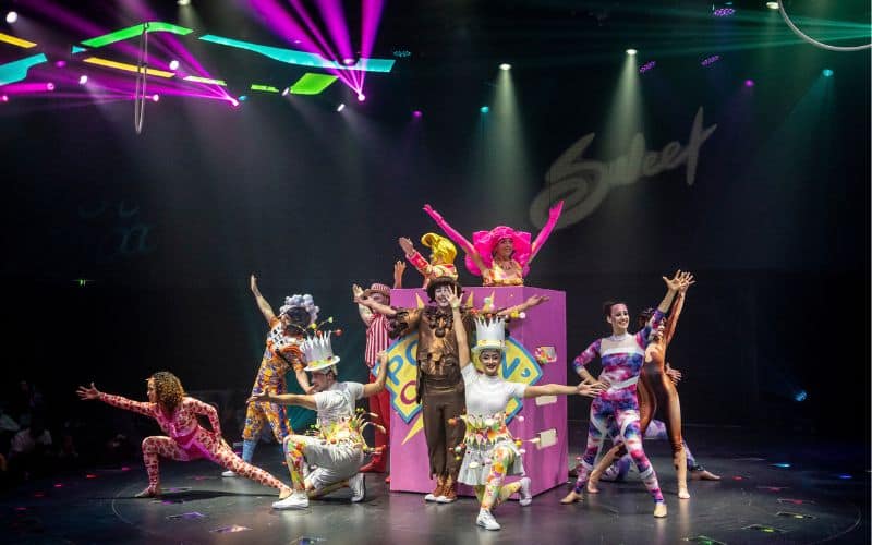 Performers on stage aboard MSC cruise