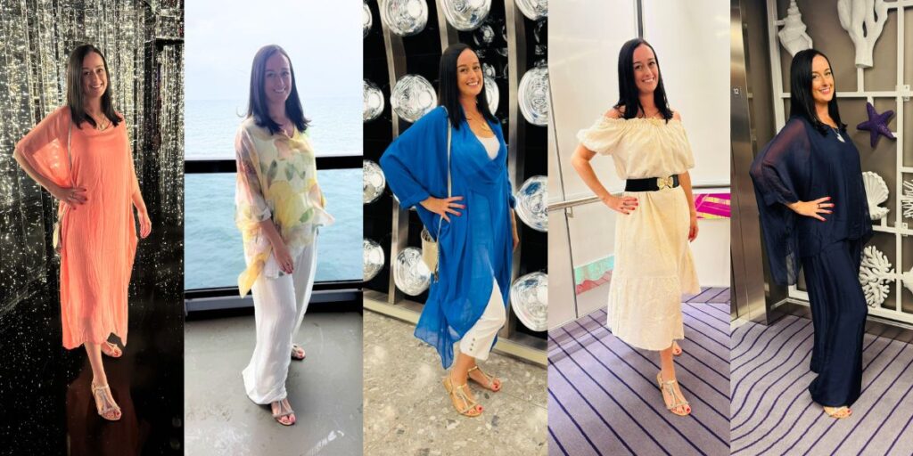 Me wearing outfits from Mandy'[s Heaven on a cruise