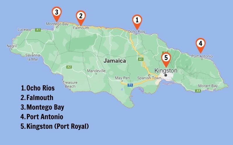 Map of Jamaica Cruise Ports