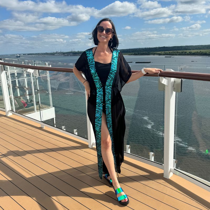 Me wearing Marbella Sequin Chiffon Maxi Kaftan