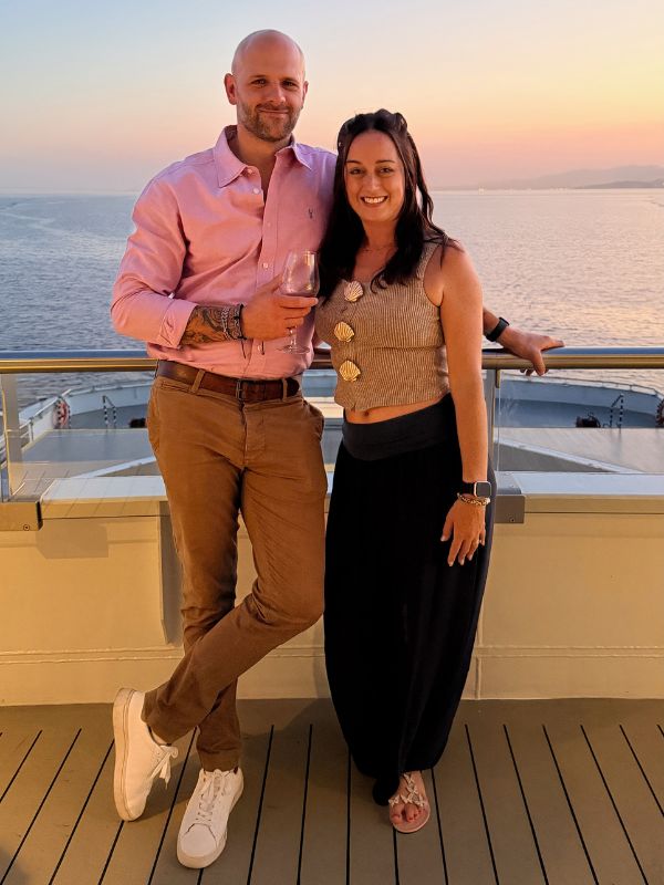 Matt and Jenni on the top deck of Scenic Eclipse II