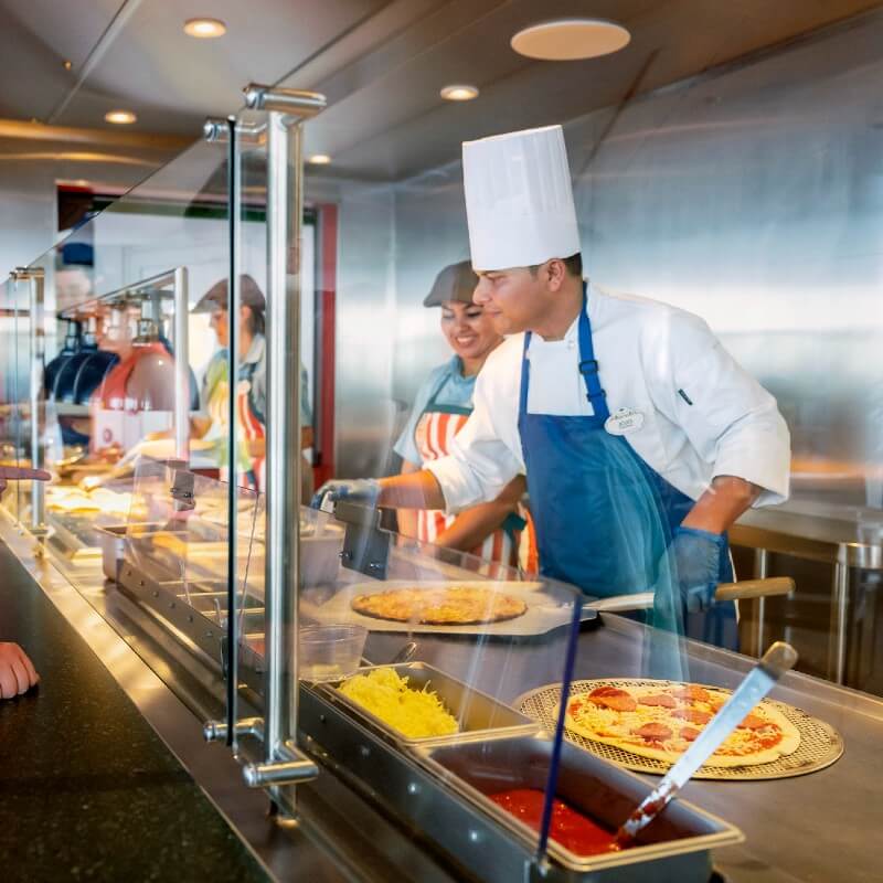 making pizzas on a cruise ship