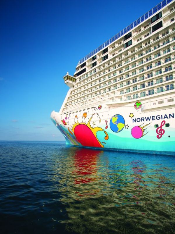 NCL cruise ship viewed from a tender boat