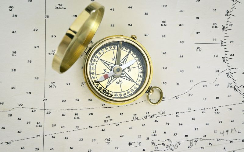 Nautical chart and compass