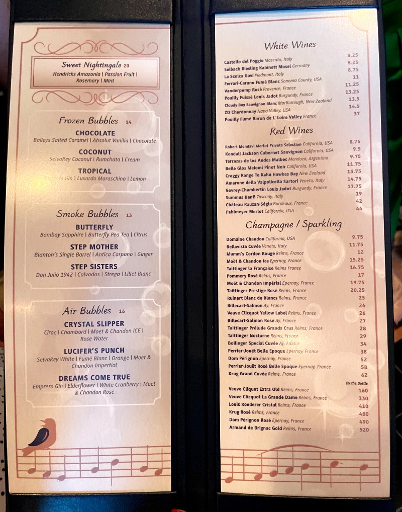 Nightingales Drinks Menu Disney Wish