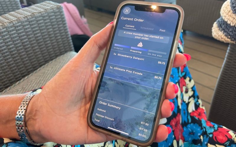 Ordering drinks on Princess Cruises app
