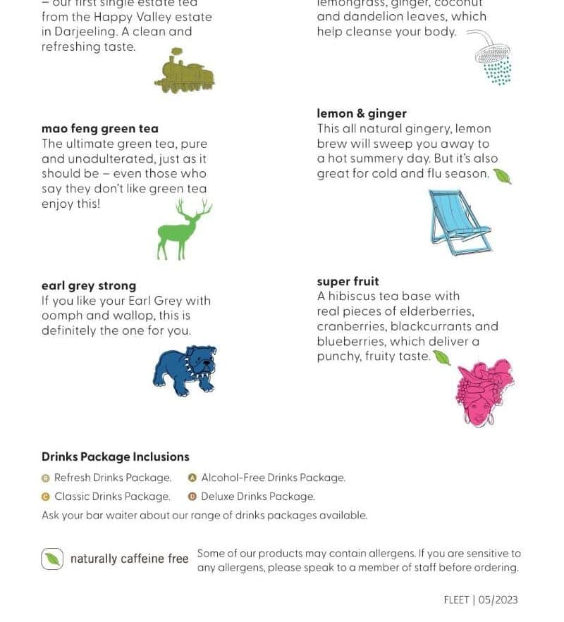 P&O Cruises Costa Coffee menu