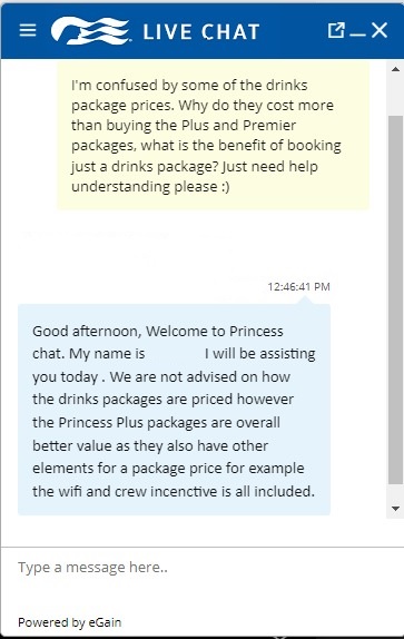 My live chat with Princess Cruises support