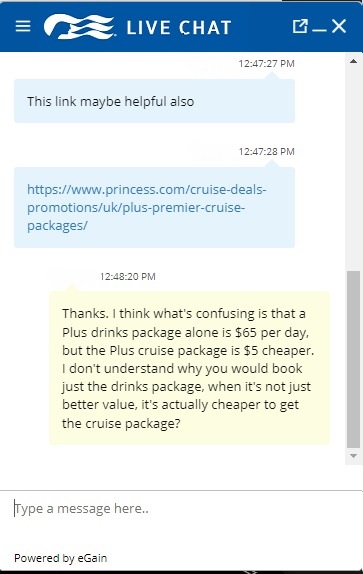 My live chat with Princess Cruises support