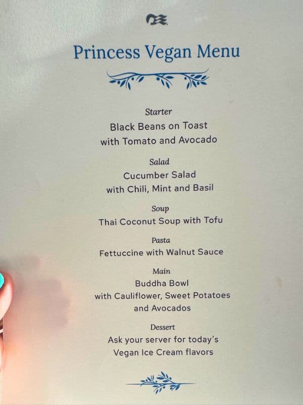 Princess Cruises vegan menu