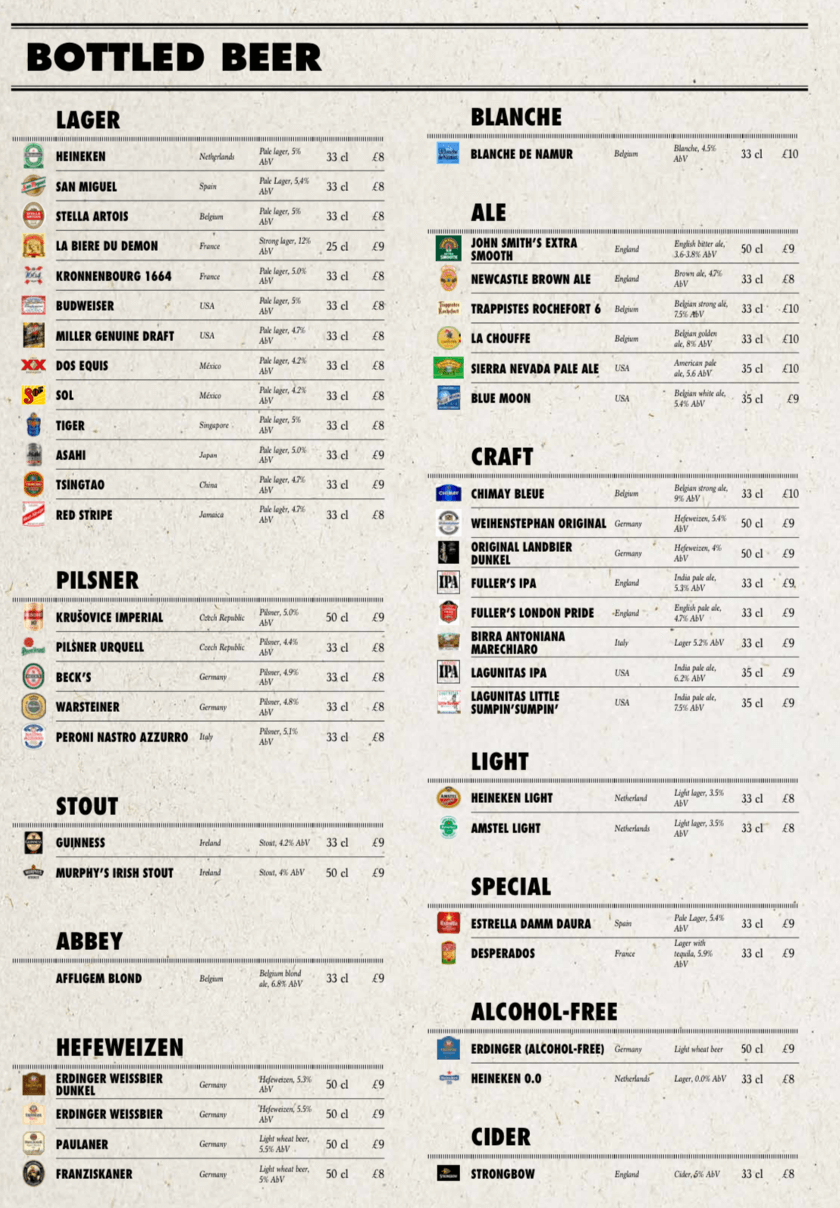 msc cruises drinks price list