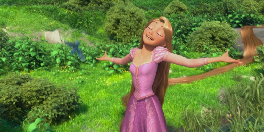 Rapunzel excited by her freedom