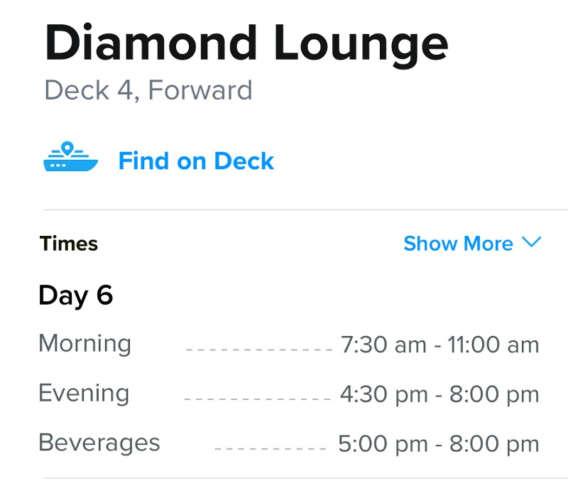 Diamond Lounge list of times