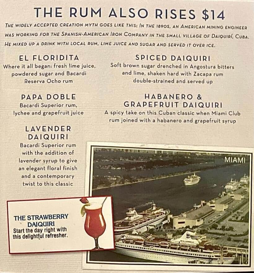 Royal Caribbean cocktail menu