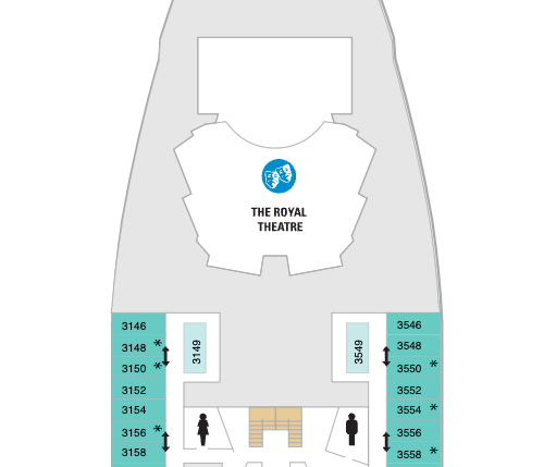 Deck plan of Deck 3 of Odyssey of the Seas showing the Royal Theatre