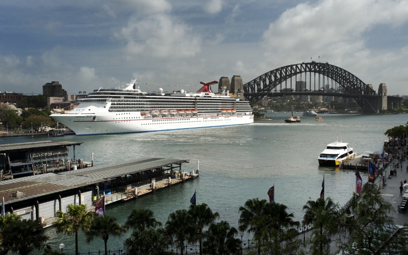 Carnival cruise after passing under the sydney harbour bridge