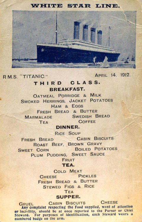 Titanic third class menu