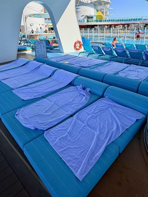 Towels on sun loungers on Legend of the Sea
