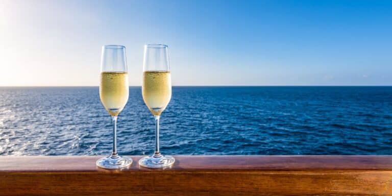 Two glasses of champagne on cruise vacation