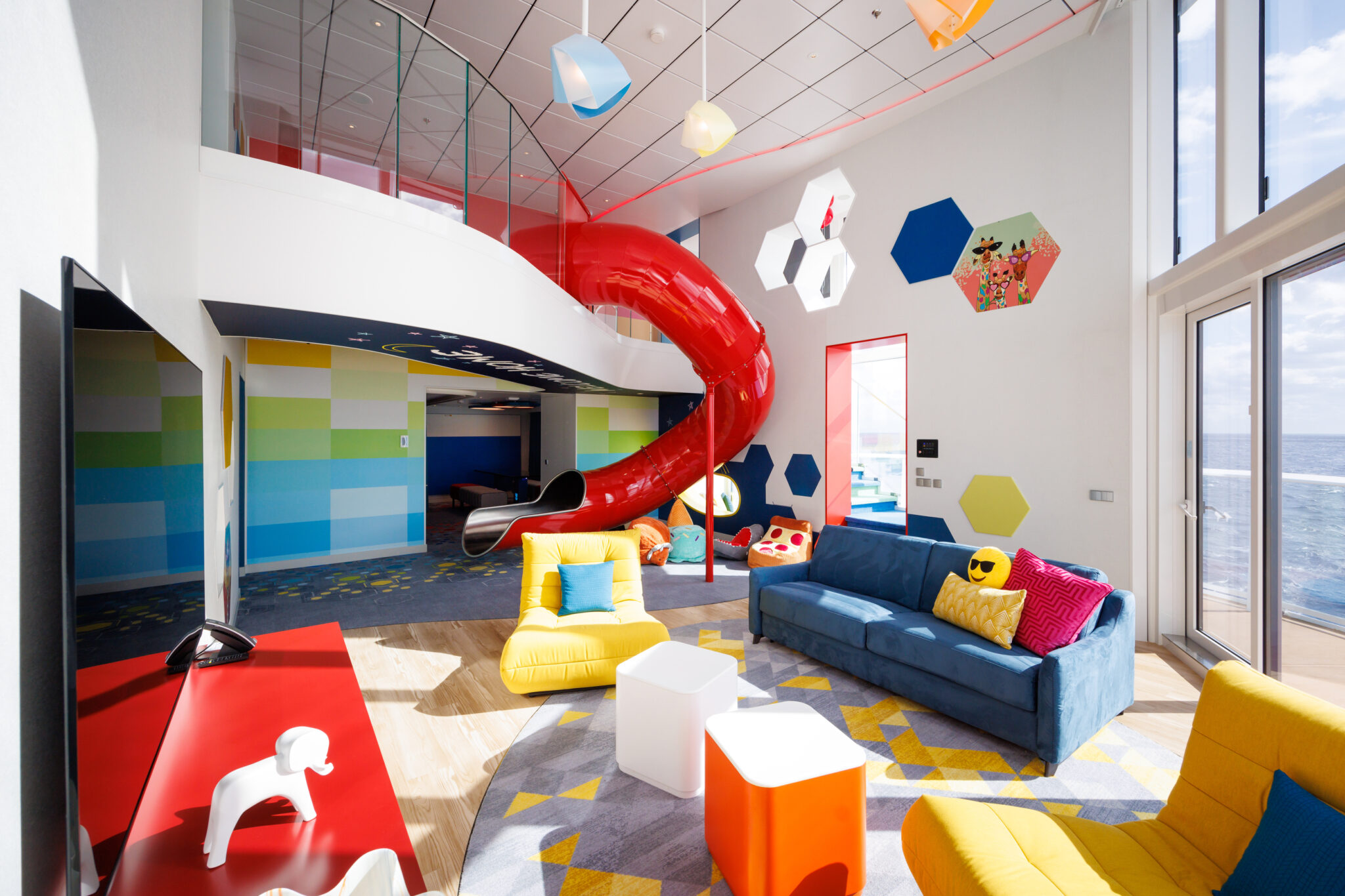 Royal Caribbean ultimate family townhouse with colourful furnishings and slide