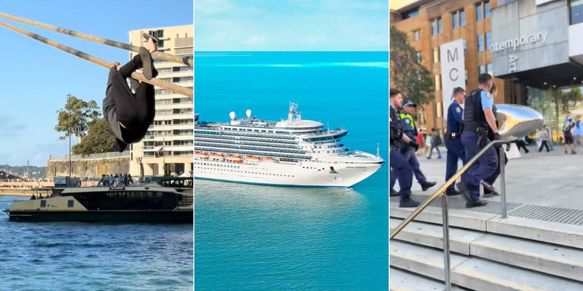 Man climbs mooring ropes Carnival Adventure