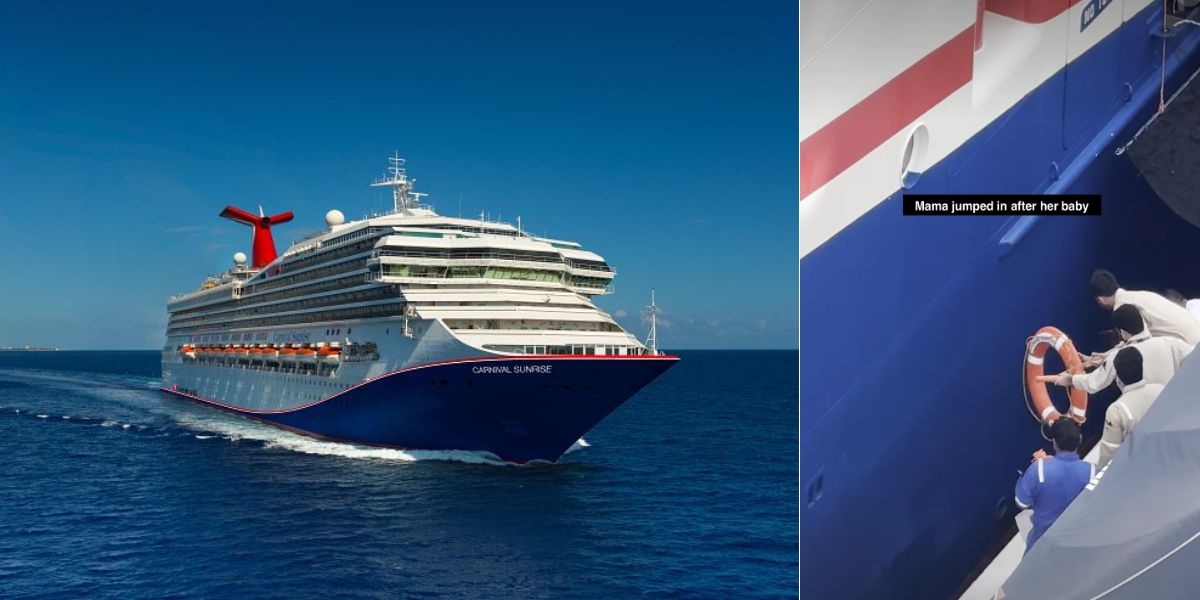 Woman and child rescued from water next to Carnival Sunrise