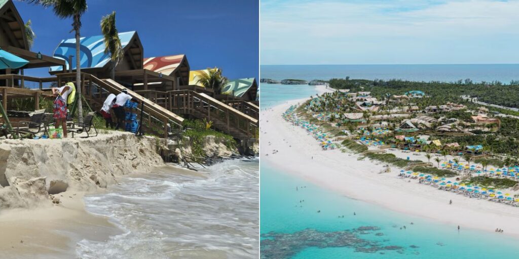 Erosion of the cabana beaches at Lookout Cay Disney Cruise Line