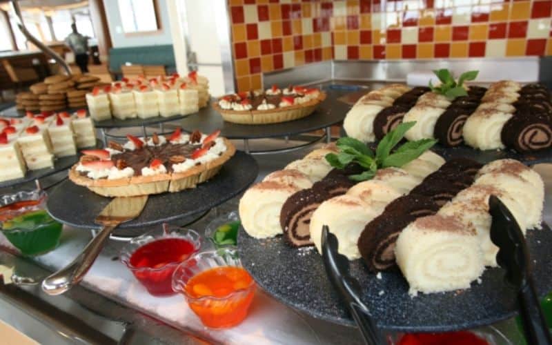 A selection of cakes on the buffet table