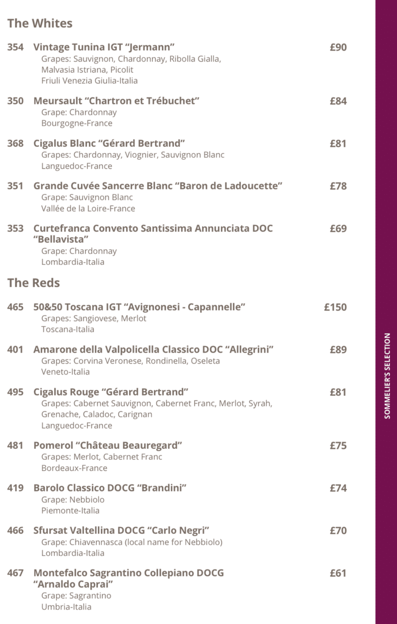 MSC Cruises wine list