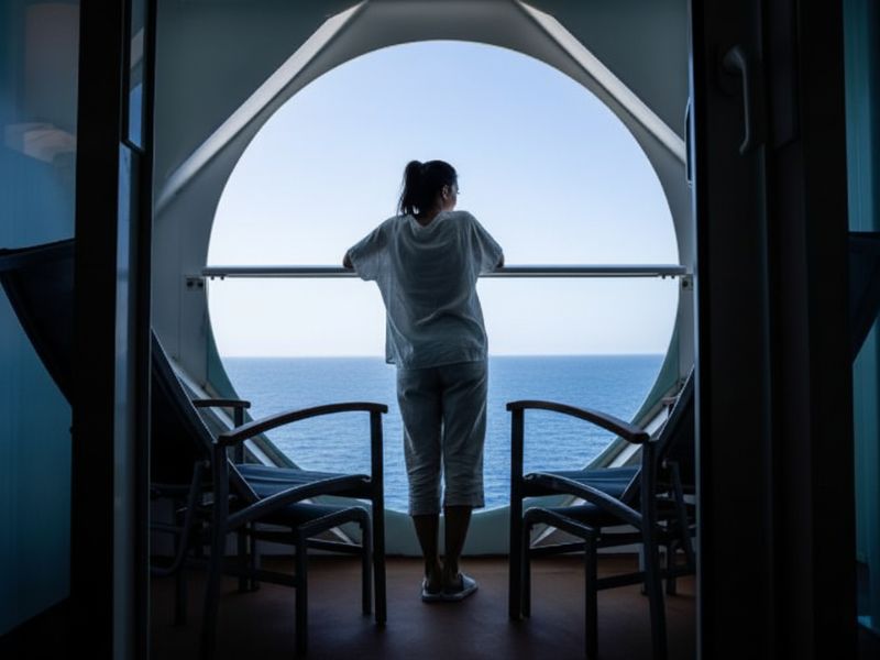 Woman on cove balcony