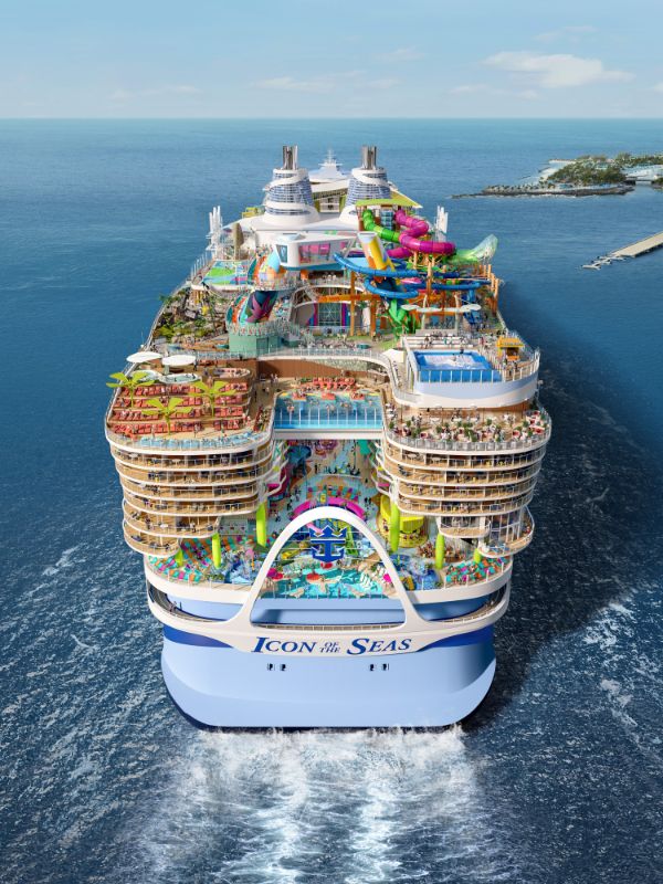aerial view of Icon of the Seas sailing on the ocean